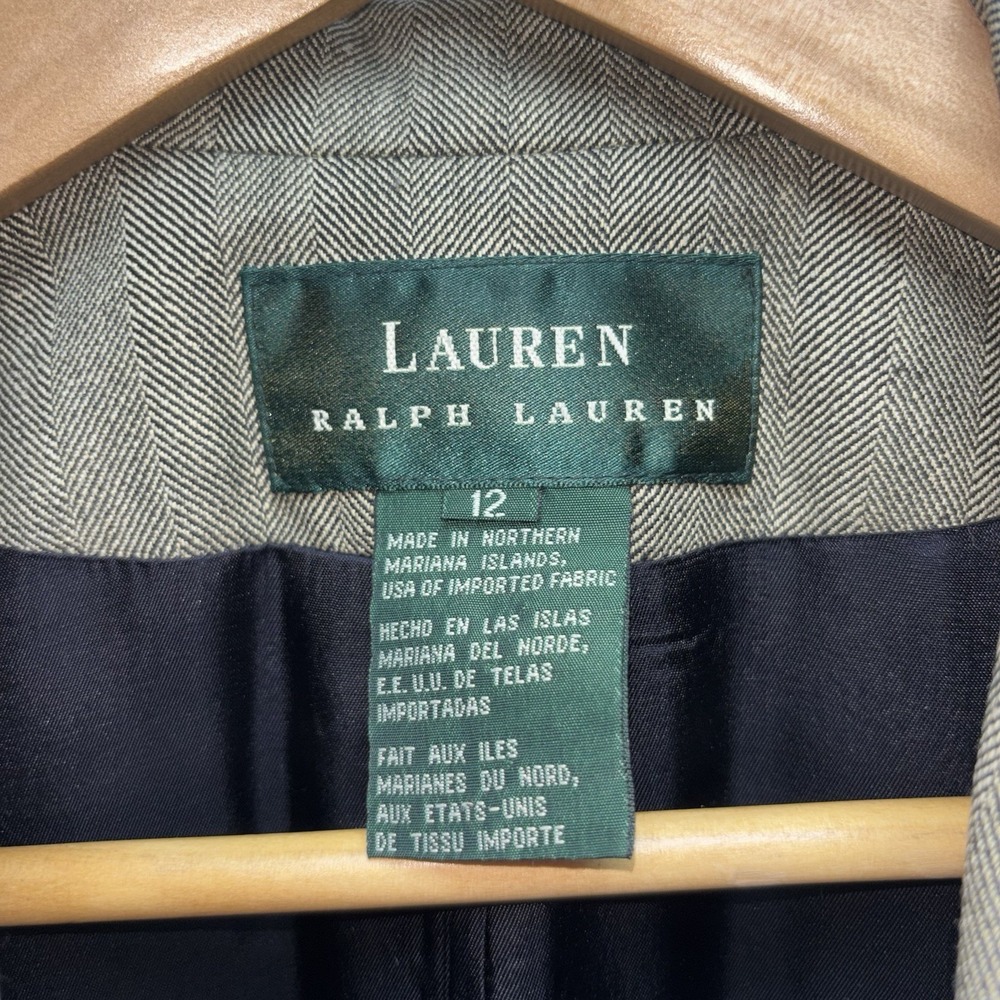 Lauren Ralph Lauren Silk Wool Linen Herringbone Blazer Jacket Women's 12 - Picture 7 of 9
